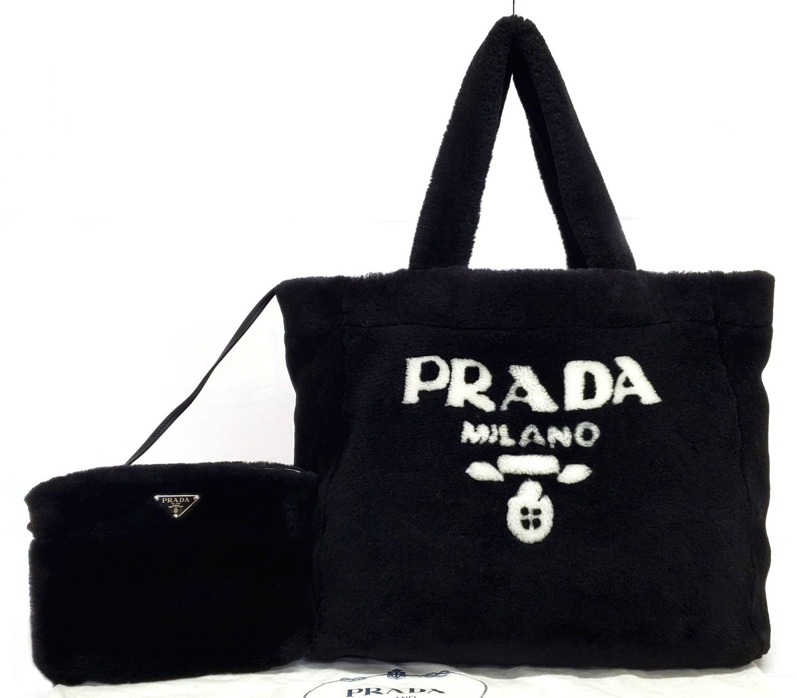 D2173◇ほぼ未使用【プラダ PRADA】ムートン トート ハンドバッグ 