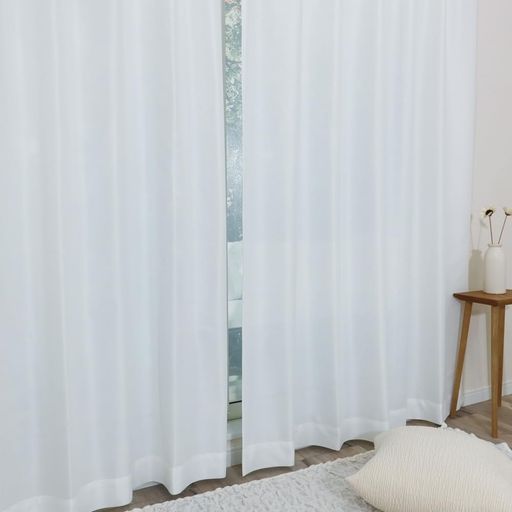 加工ひまわり＆ブルー ホワイト 洗濯可 ミラー レース のれん突っ張り