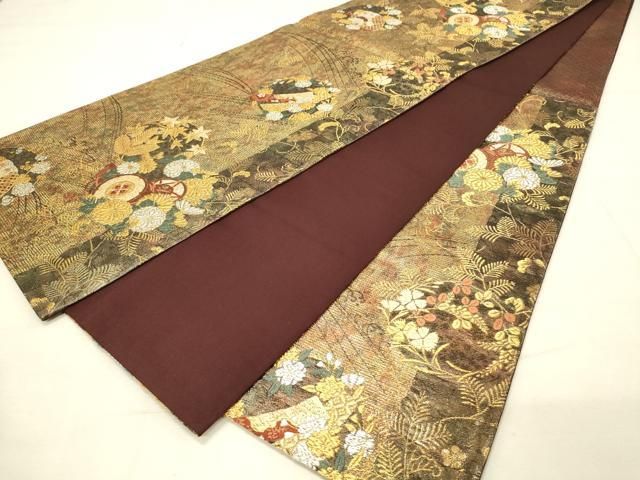 平和屋着物◎六通柄袋帯 唐織 鼓花文 金銀糸 正絹 逸品