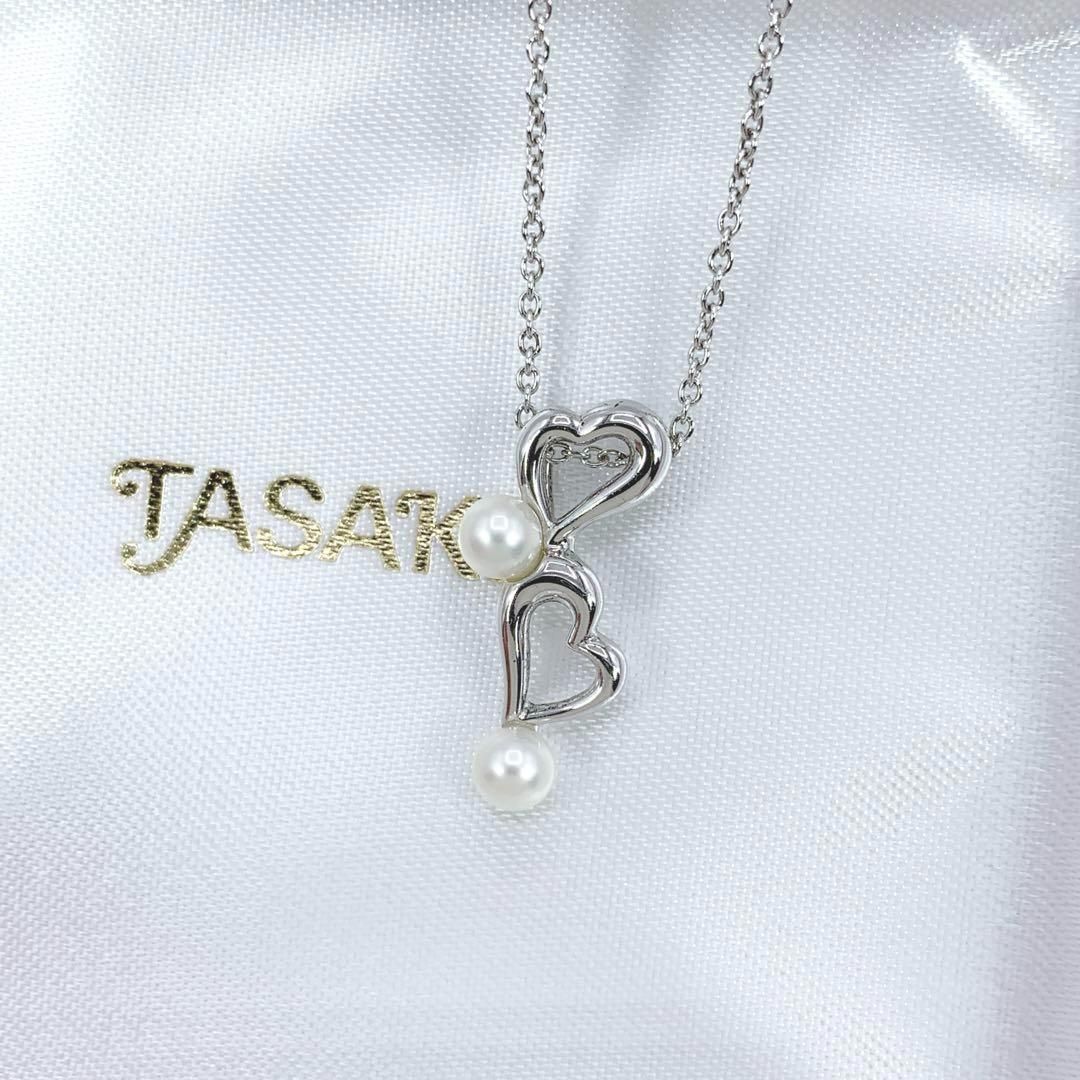 箱付き TASAKI タサキ シルバー ネックレス ダブルハート 本真珠