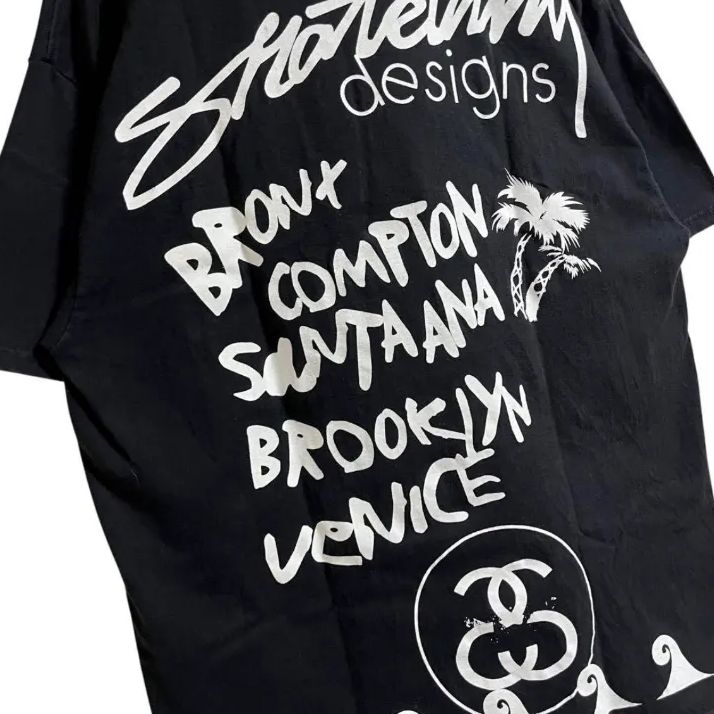 【希少XL】stussy両面プリントTシャツ古着ストリート黒ストックロゴ90s 80s 黒タグ USA製 ☆ STUSSY IST ロゴ 両面 プリント 半袖 T