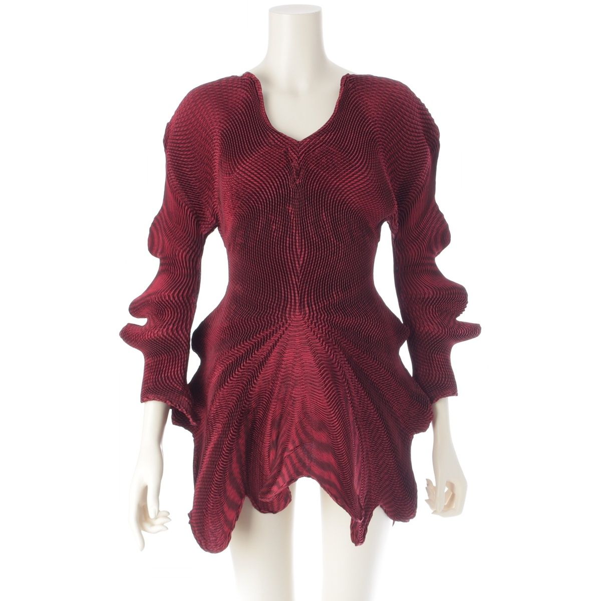 イッセイミヤケ 17AW プリーツ 変形 3D スチーム ストレッチ チュニック トップス IM74FJ517 レッド 2