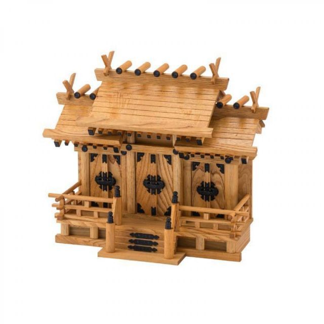 静岡木工 神棚の里 屋根違い三社 けやき色 小 神棚