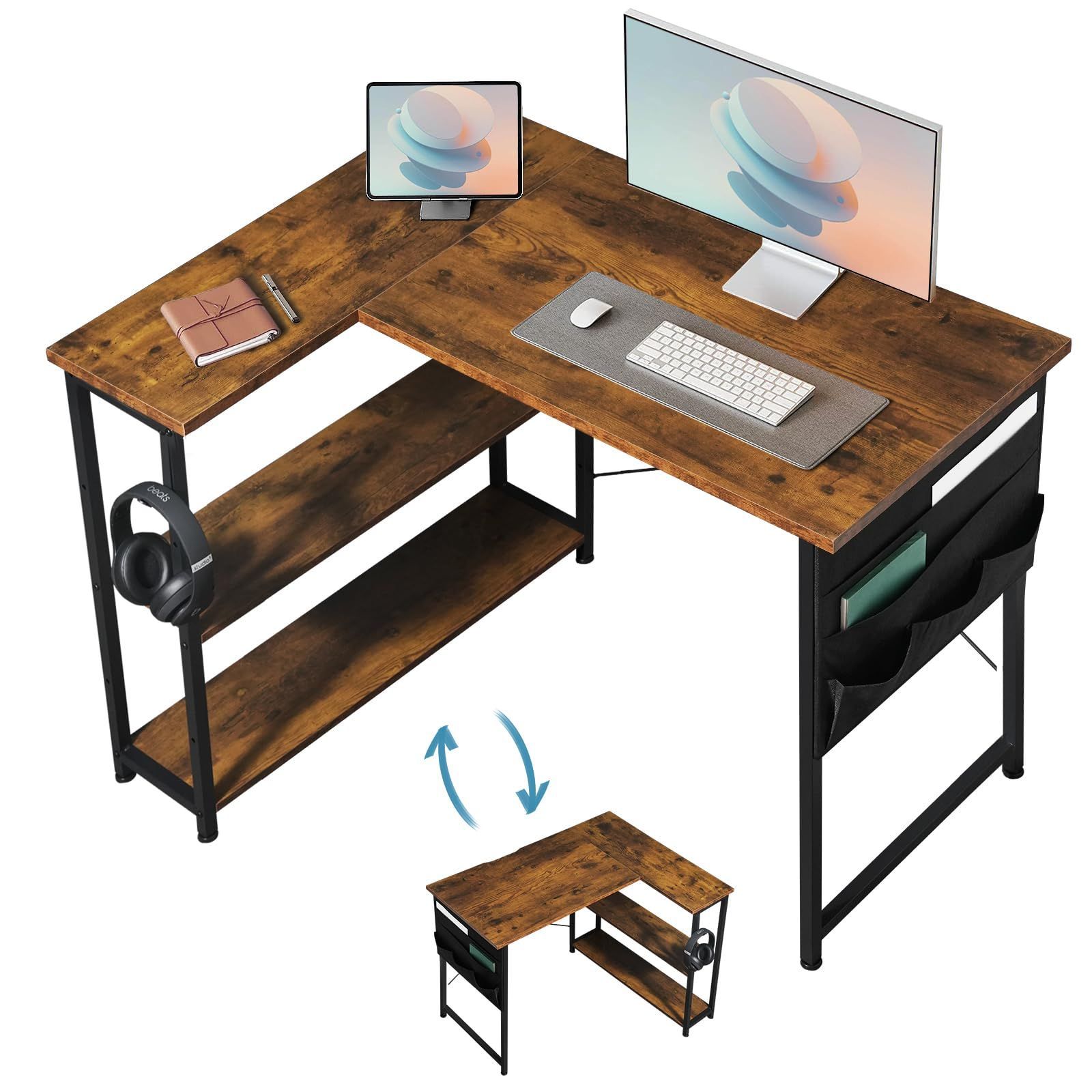 Maihail ゲーミングデスク l字 パソコンデスク 机 pcデスク学習机 l字デスク computer desk エル字デスク ゲーミングテーブル l字型デスク パソコンデスク コーナーデスク gaming desk ビンテージ