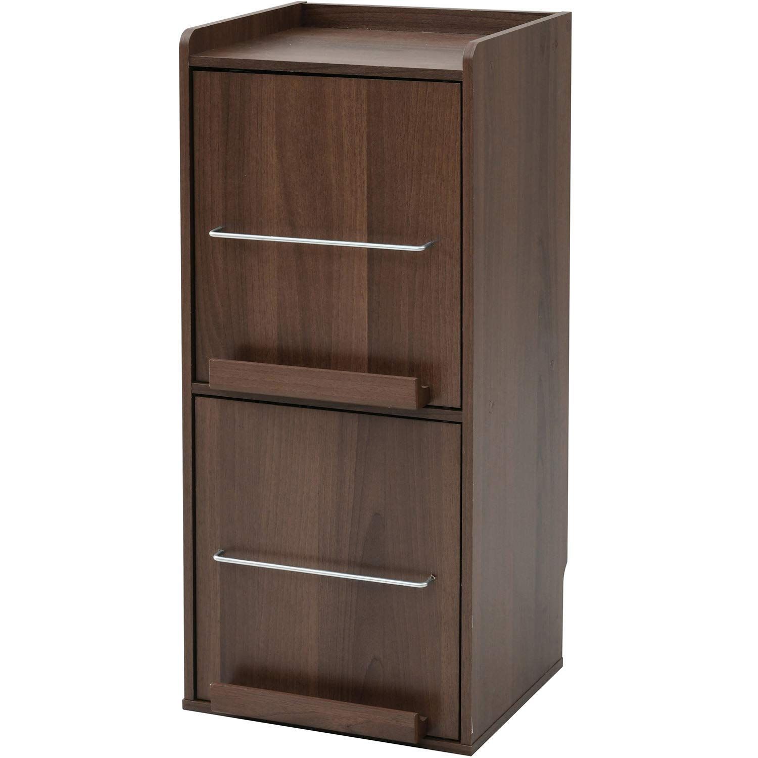 左右開閉式 中棚高さ調節 組立品 天板こぼれ止め 幅35.5×奥行33×高さ82.5cm ウォルナット マガジンラック ディスプレイラック CDM-1X2D WL 山善