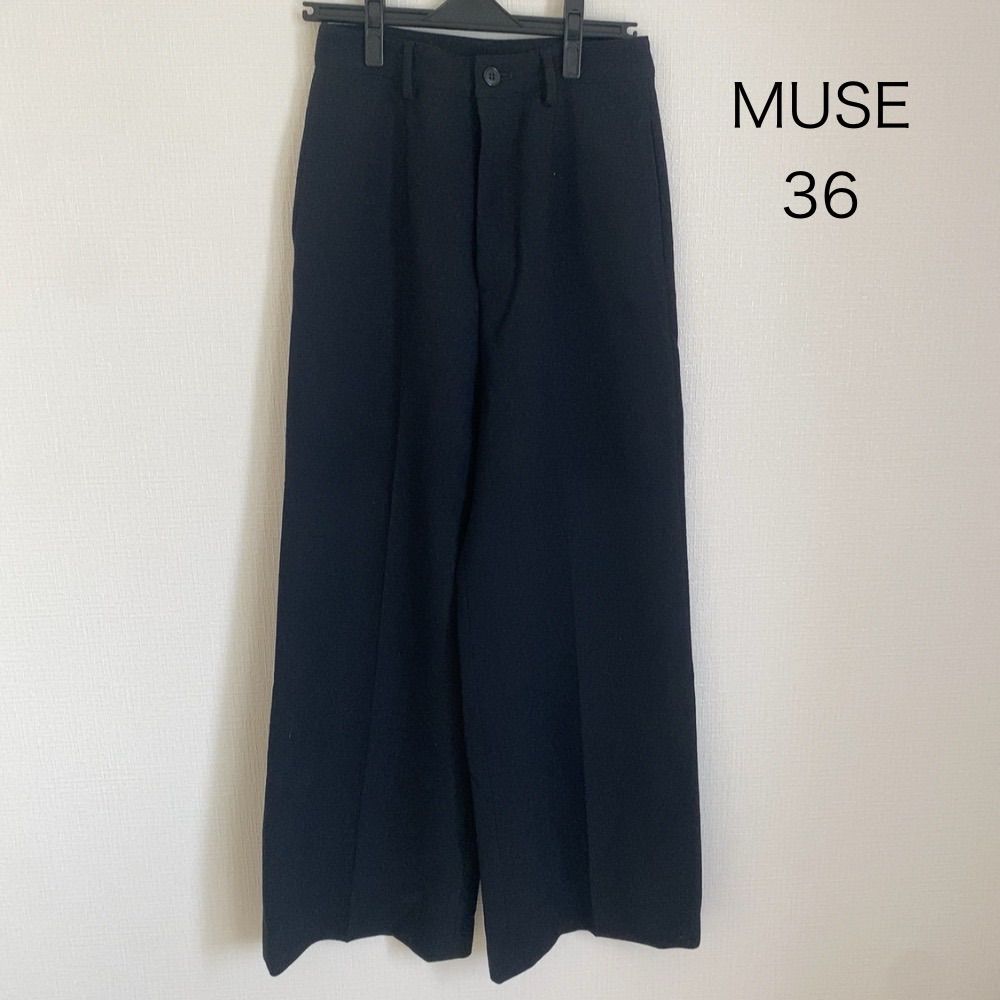 AO0686 MUSE ウールワイドパンツ 36 ブラック系 秋冬