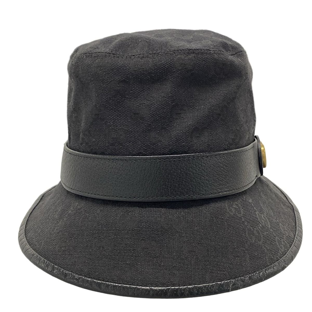 GUCCI グッチ ハット L GGキャンバス バケットハット 576587 黒 コットン レザー