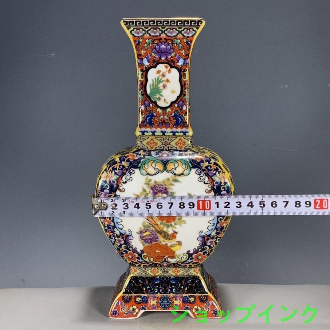 パステル祝い事多々花鳥紋 賞瓶景徳鎮 陶磁器 装飾品 現代工芸品美術品 置物 清代雍正彩蒔花鳥多稜花瓶 景徳鎮 陶磁器 装飾品 現代工芸品美術