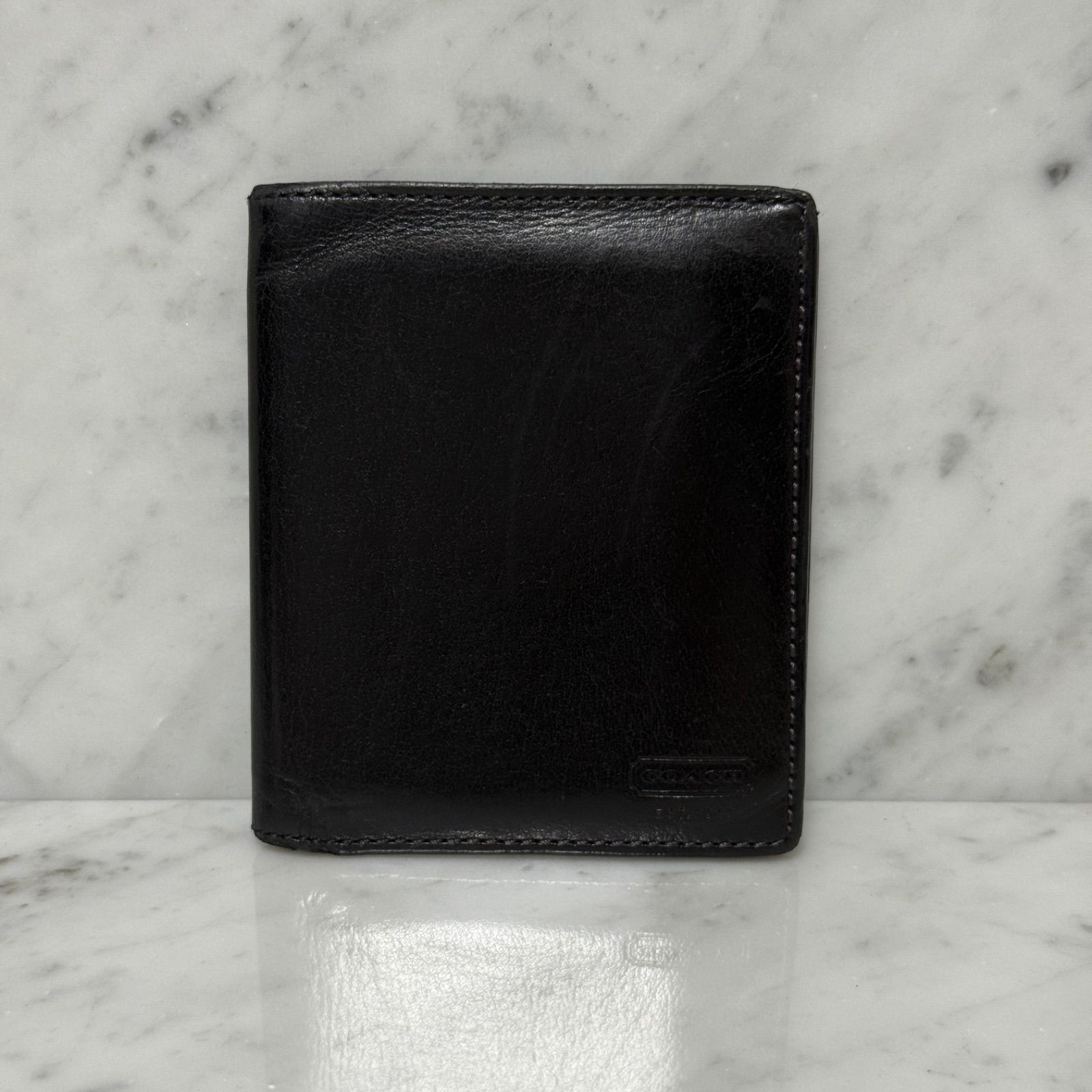 90s OLD COACH オールドコーチ 二つ折り財布 ブラック 黒 本革 レザー