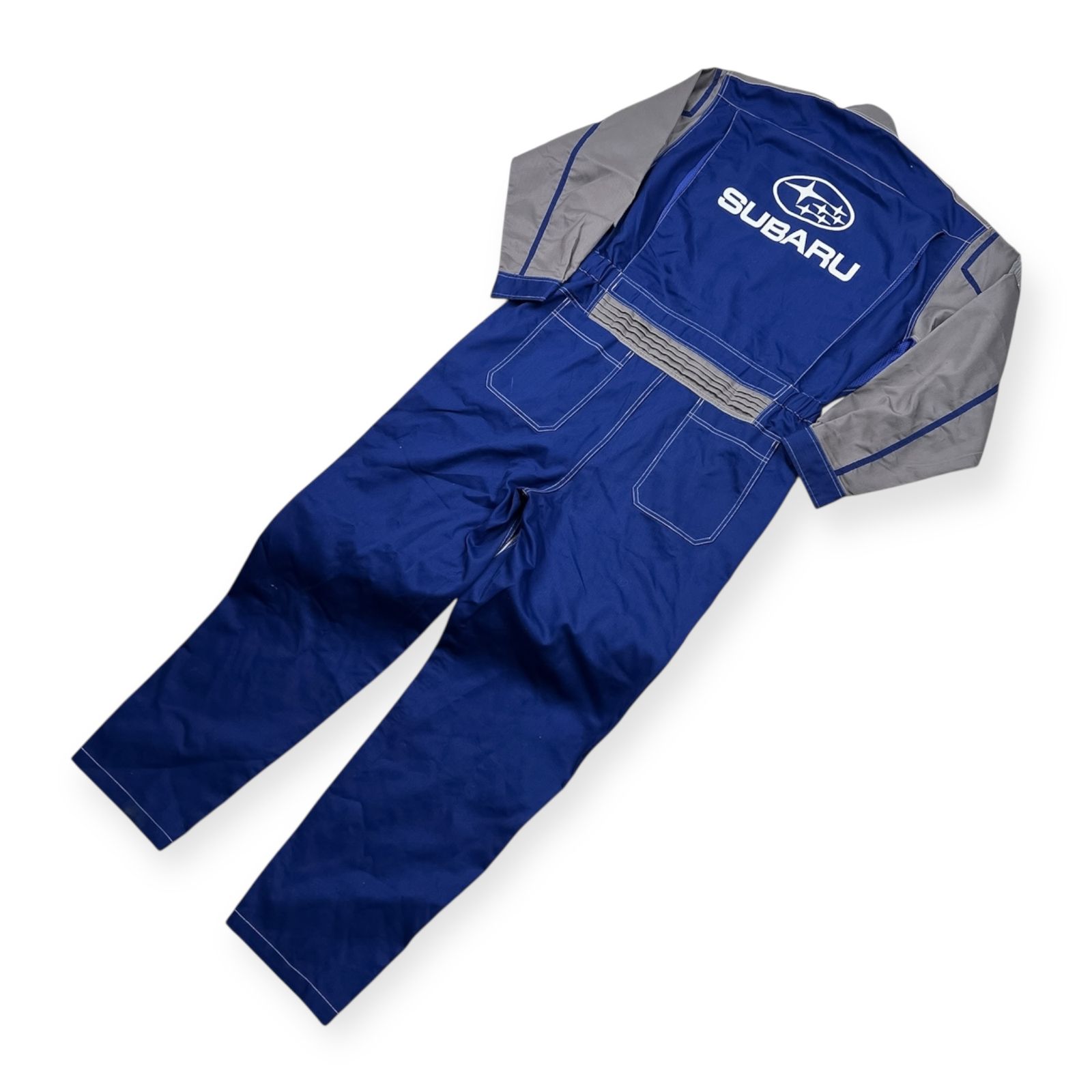 スバル SUBARU つなぎ 作業着 オールインワン 3L |大きいサイズ|ロゴプリント|ブルー×グレー FFCRYSTALESIA_COM