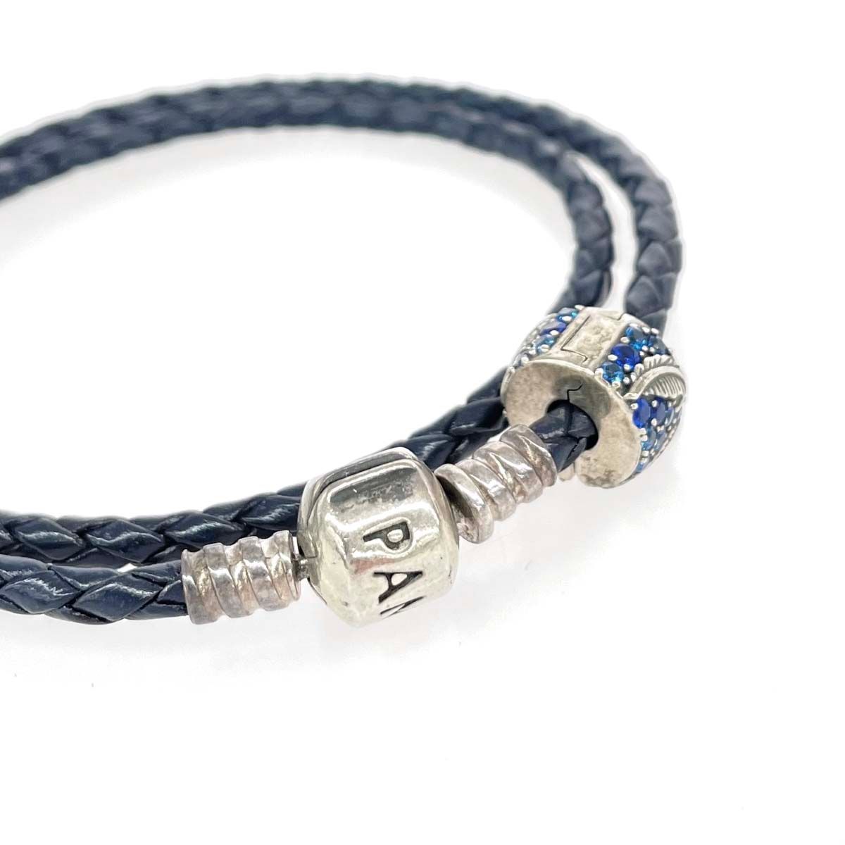 Pandora パンドラ レザー 2連 ブレスレット シルバー チャーム7点 