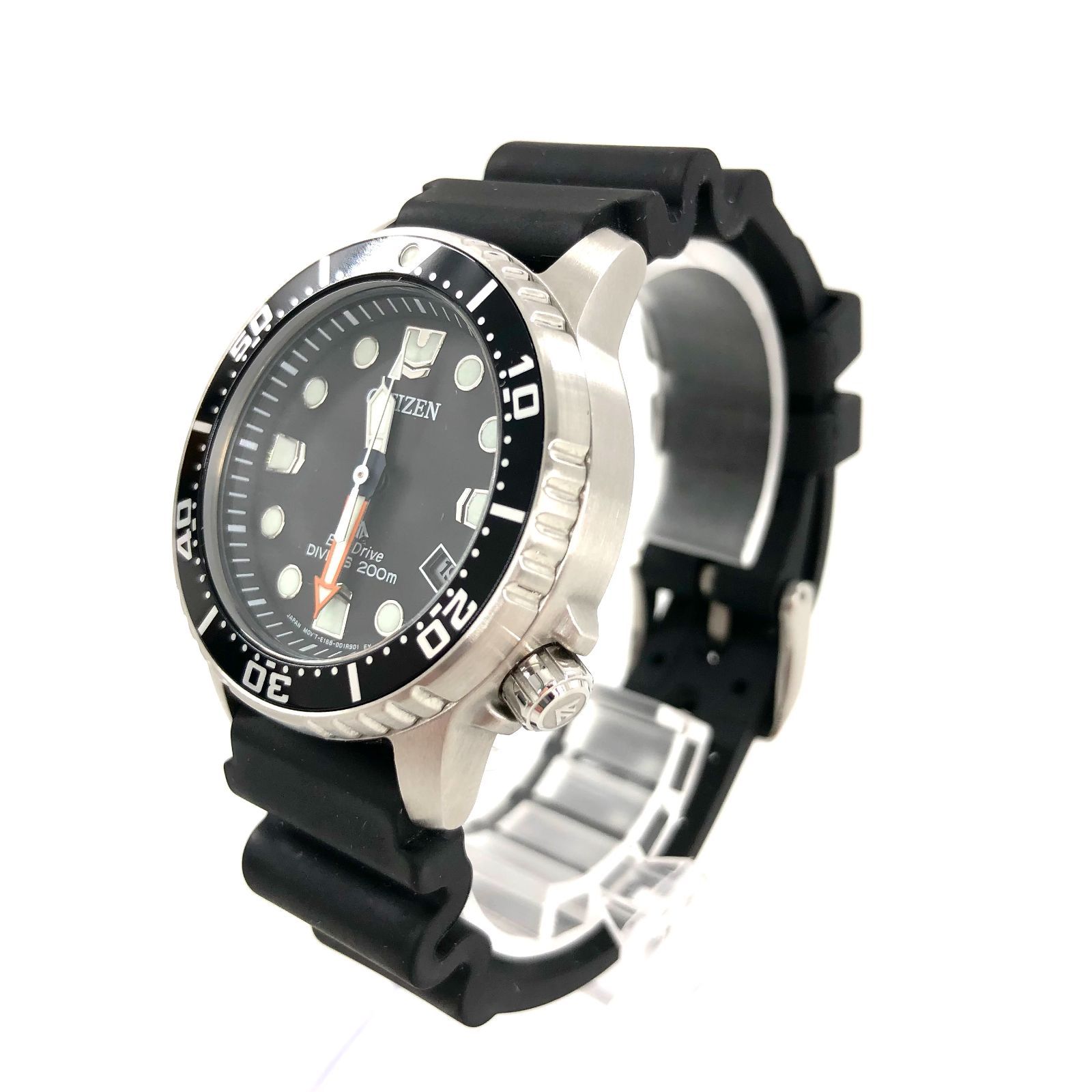 CITIZEN シチズン PROMASTER プロマスター Eco-Drive エコドライブ E168-0029J01 デイト SS|レザー メンズ腕時計 ブラック文字盤 電波ソーラー 稼働品 OE-933