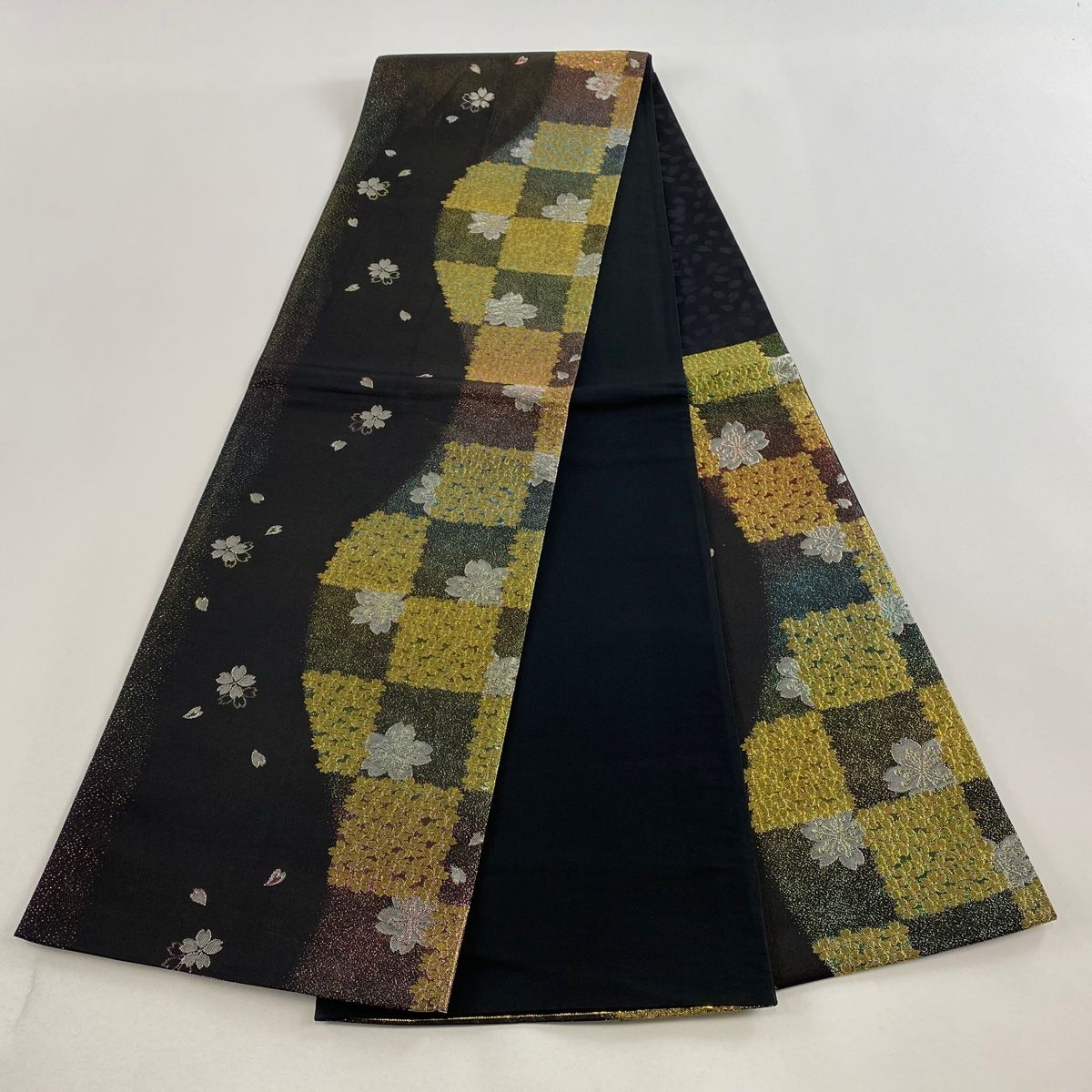 袋帯 秀品 桜 花びら 箔 金銀糸 黒 六通 正絹 【中古】 - メルカリ