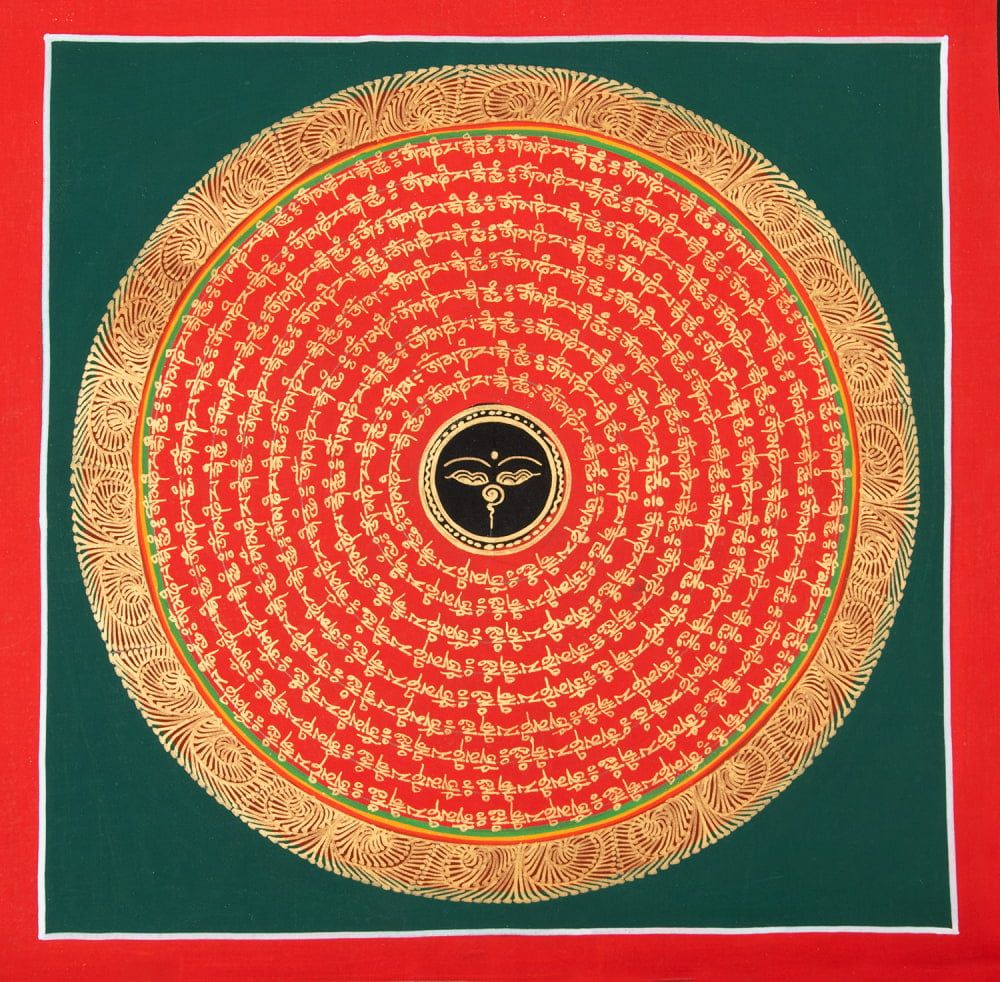 〔一点物〕タンカ - ブッダアイと種子マンダラ[32cm x 32cm] / 仏画 Thanka タンカ マンダラ 曼荼