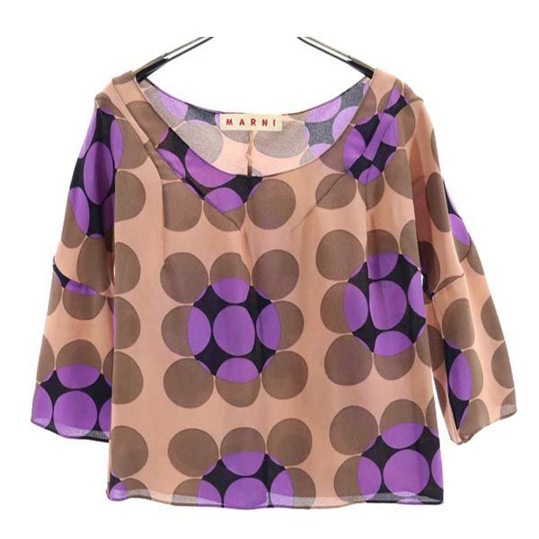 マルニ シルク100％ 総柄 5分袖 カットソー 42 ブラウン系 MARNI レディース マルニ シルク100％ 五分袖 総柄 カットソー 42 ブラウン系 MARNI