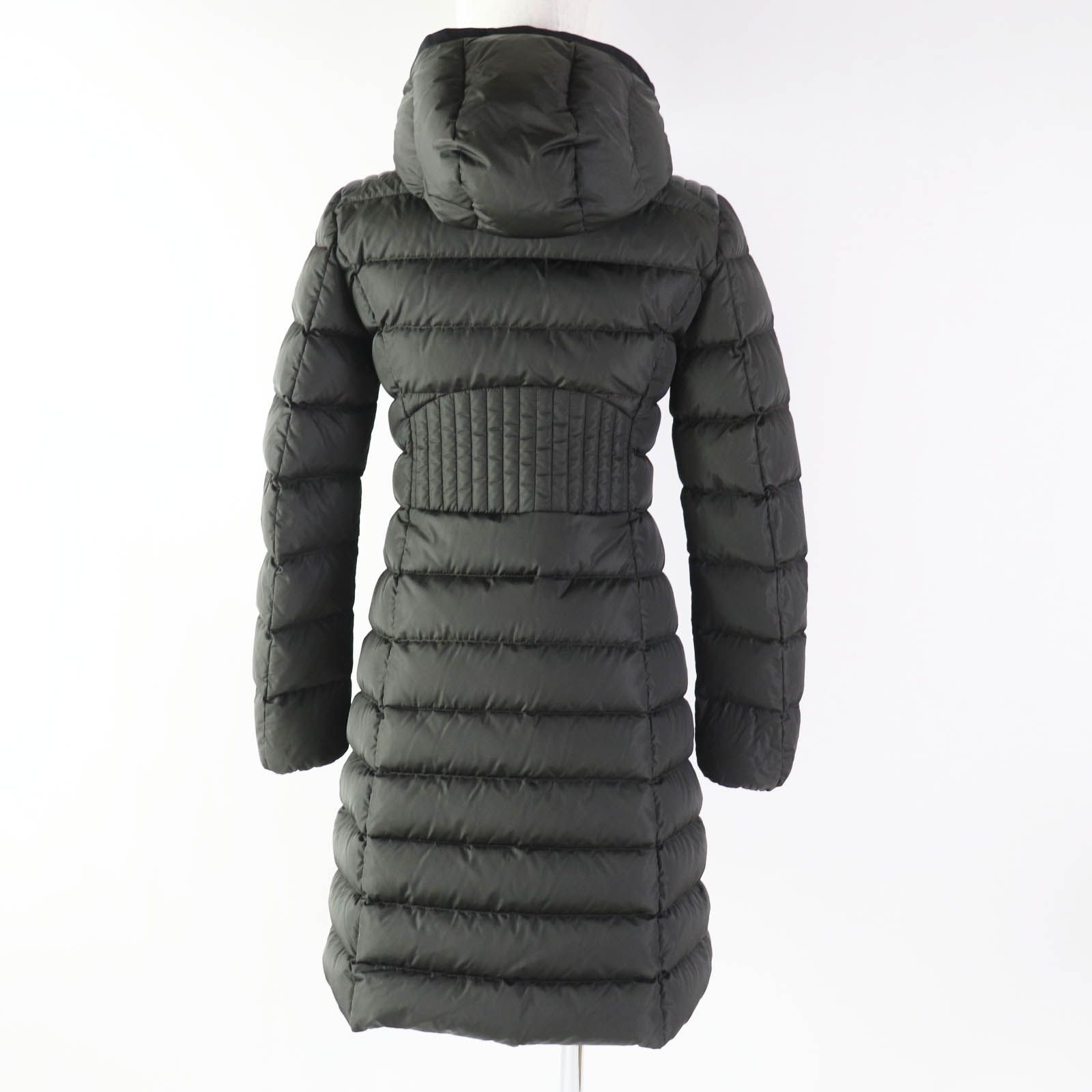 美品◎MONCLER モンクレール TALEVE タレヴ ナイロン ナイロン フード付き ジップアップ レザー使い ダウンコート ダークカーキ 00  ハンガー・ガーメント付き 正規品 レディース