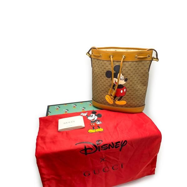 GUCCI DISNEY グッチ＆ディズニー MICKEY ミッキーマウス コラボ GG柄 巾着型 バケツ型 ショルダーバック 602691 -  メルカリ