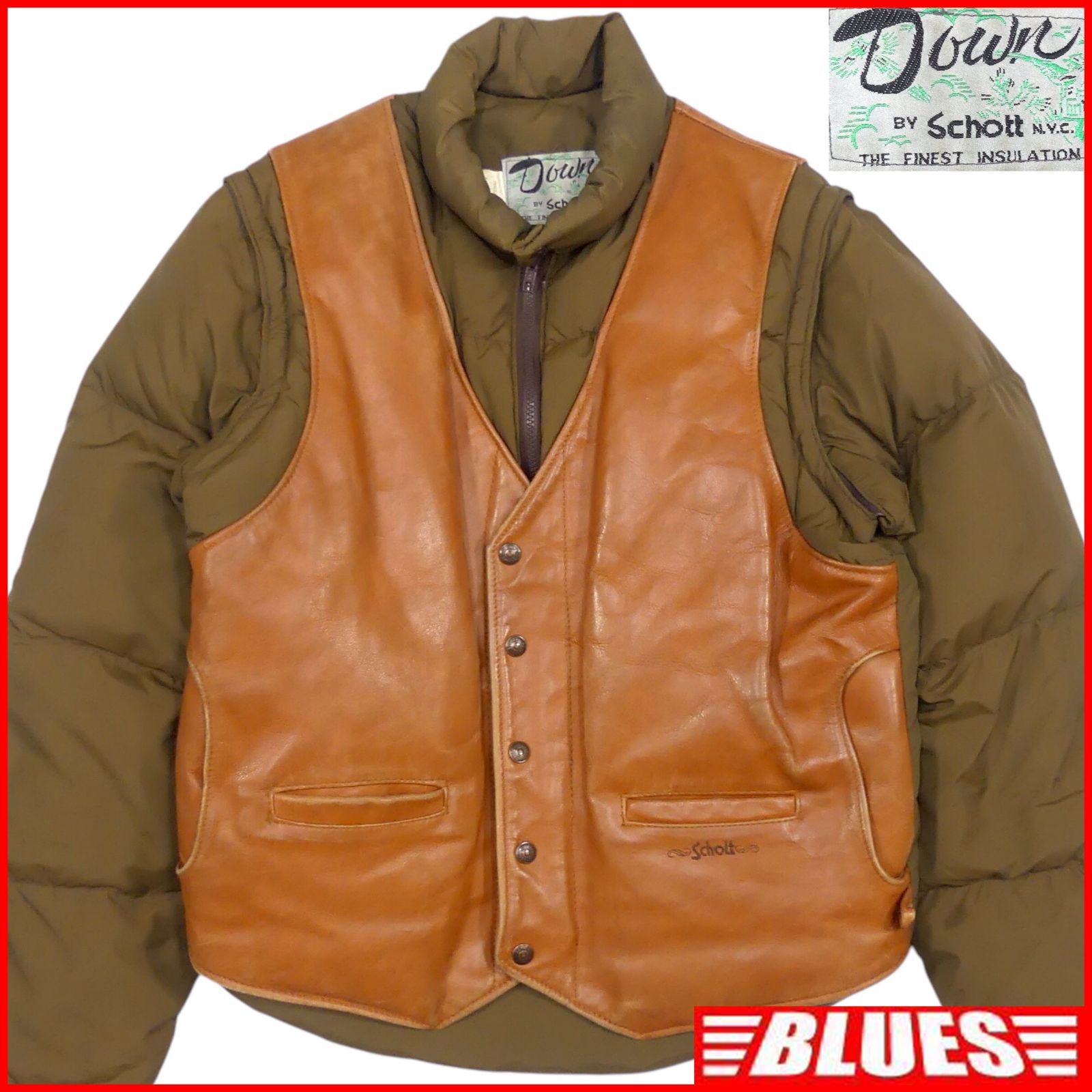 schott ショット 2way レザー付 ダウン 40 ダウンベストにも アメリカ 