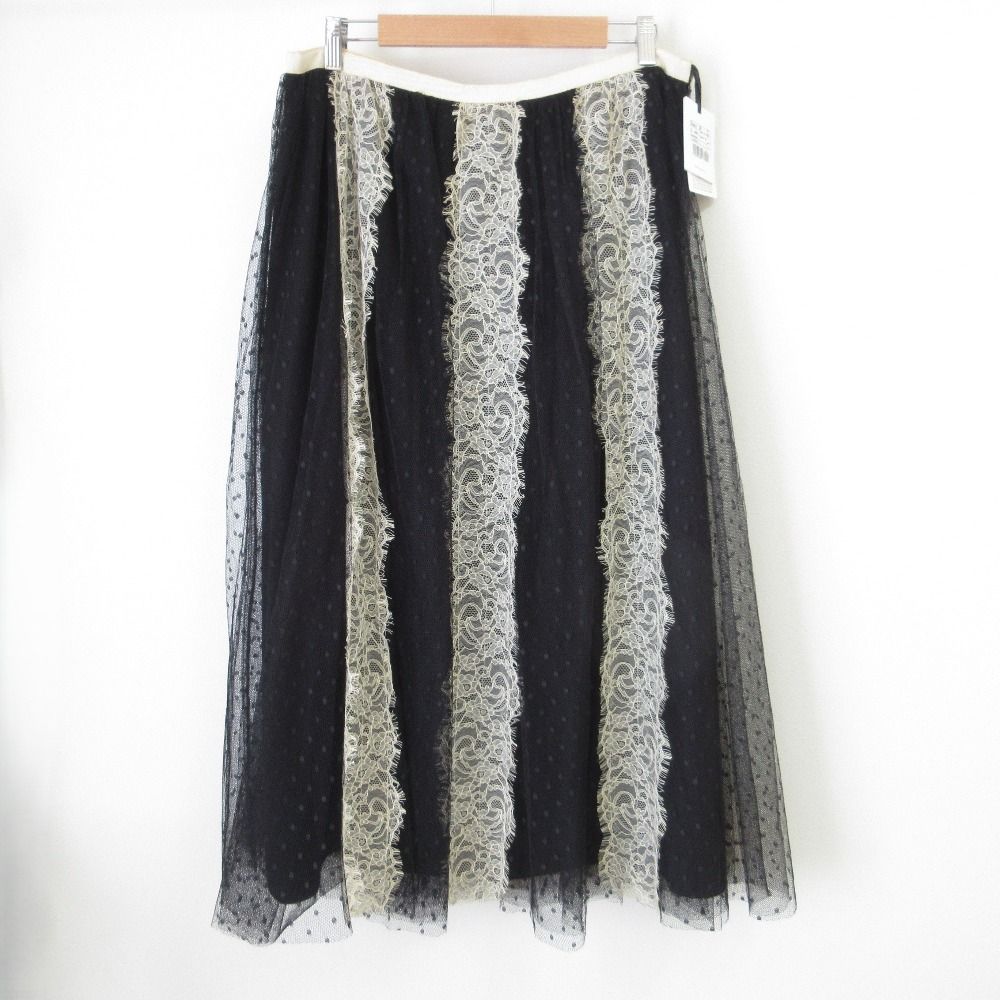 RED VALENTINO レッドヴァレンティノ レース ドットチュールロングフ スカート 大きいサイズ 48 ブラック レディース 古着