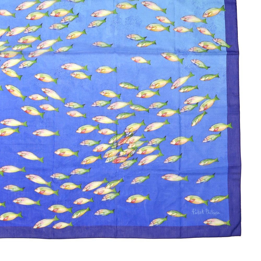 新品 パテックフィリップ ストール スカーフ 大判 ターコイズブルー 名東】パテックフィリップ 大判スカーフ 魚柄 ブルー ノベルティ品