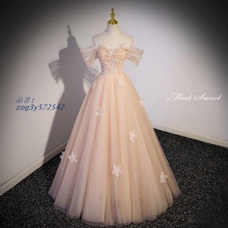 ドレス ロングドレス シャンパン Aラインドレス 結婚式 二次会 ウェディングドレス オフショルダー イブニングドレス ウエディングドレス 演奏会 発表会 zog3y572542