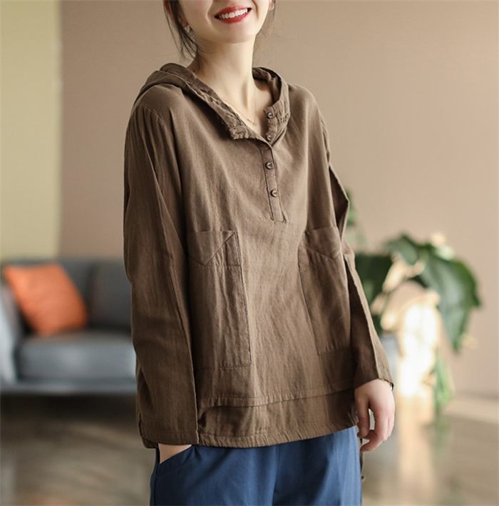 パーカー Tシャツ ブラウス 春 リネン フード付き シャツ