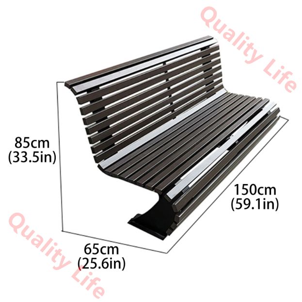 木製ガーデンベンチ 金属フレーム付き2人用ベンチ 屋外用色あせ防止ベンチ ポーチ 芝生 公園 バルコニー 裏庭のパティオに最適 HRDEVELOPMENT_JP