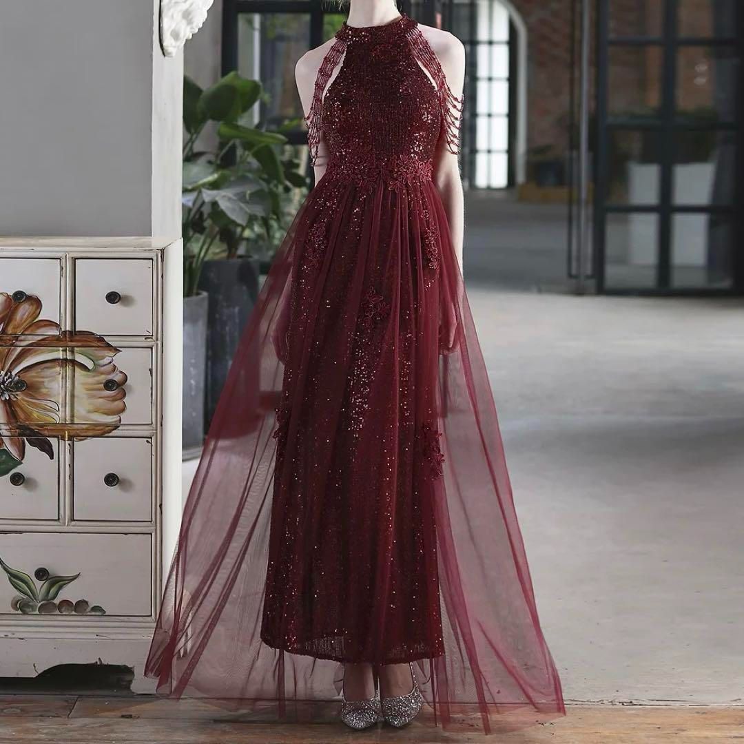 スパンコールにビジューの美しい イブニングドレス♩.• スパンコールとビジューの美しい イブニングドレス?.? - メルカリ