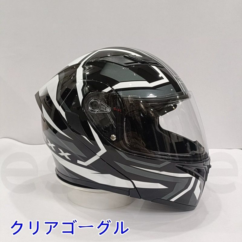 バイクヘルメット フルフェイスヘルメット ダブルレンズ M-XXLサイズ オートバイ用 シールド付 ゴーグル色選択可 白条