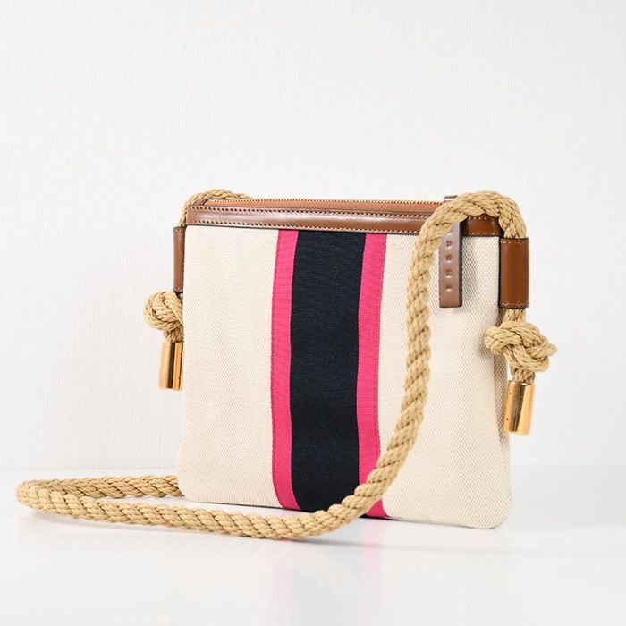 MARNI ショルダーバッグ キャンバス×レザー PHMO0011U5 P6458 MARNI マルニ バッグ ストライプ キャンバスショルダーバッグ