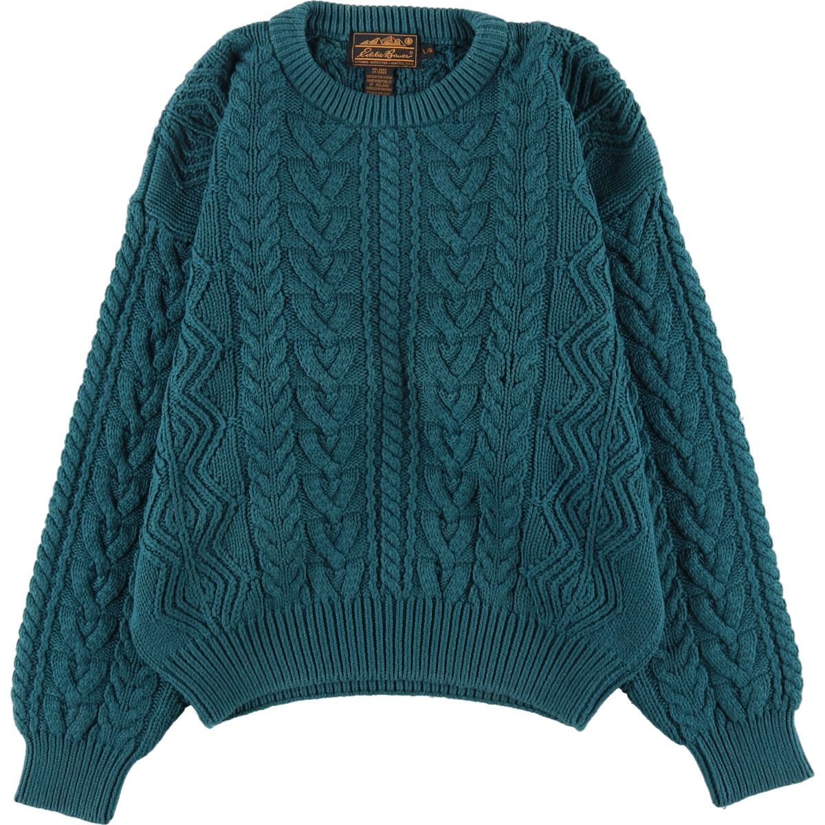 90s Eddie bauer アランニット　ケーブル編みセーター　濃紺 古着 90年代 エディーバウアー Eddie Bauer フィッシャーマン アラン