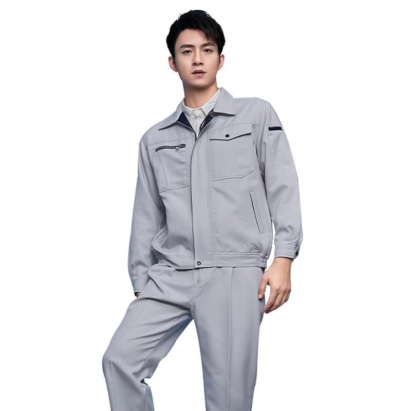 [ZIRAIFEN] 作業服 作業着 春秋用 防汚 防縮 静電気防止 高密度ツイル メンズ 人気 ジャンパー 庭 畑 工場 ガーデニング 土木 工事 現場 服 服装 (2XL， ライトグレー) 0