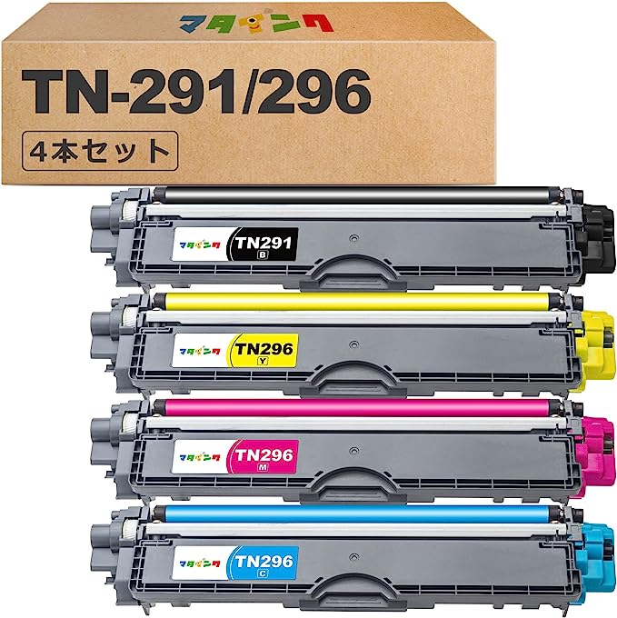 TN-291/296 291 4本 【マタインク】TN-291/296 互換トナーカートリッジ ブラザー 用 TN-291 TN-296 大容量 4色 セット TN291BK TN296C TN296M TN296Y 残量表示 個別包装 ::88884 