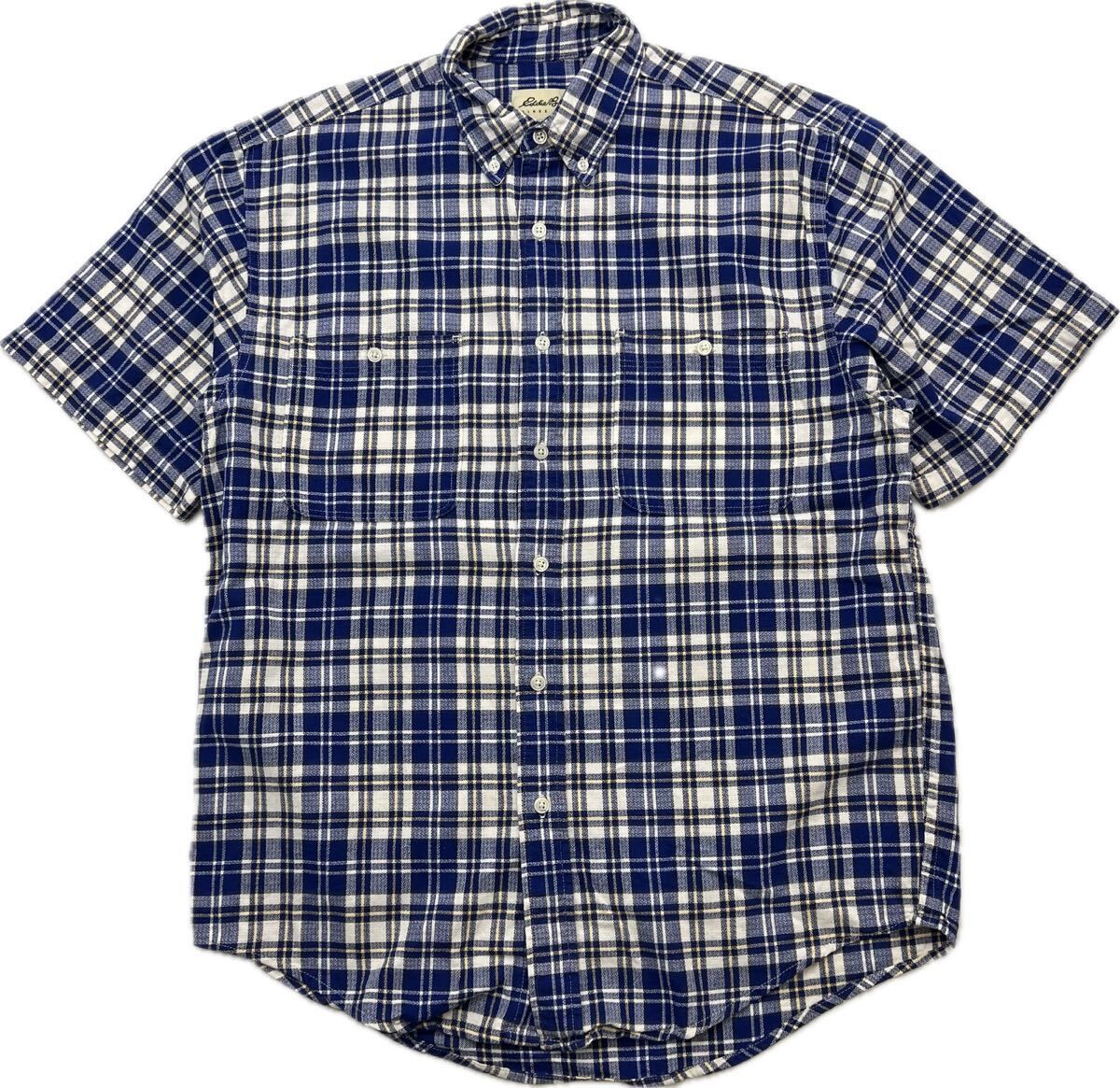 90s 00s ☆ Eddie Bauer ☆ 生地感しっかり◎ ブルー チェック シャツ 半袖 S 春夏 アメカジ ストリート 古着 エディーバウアー■S3500