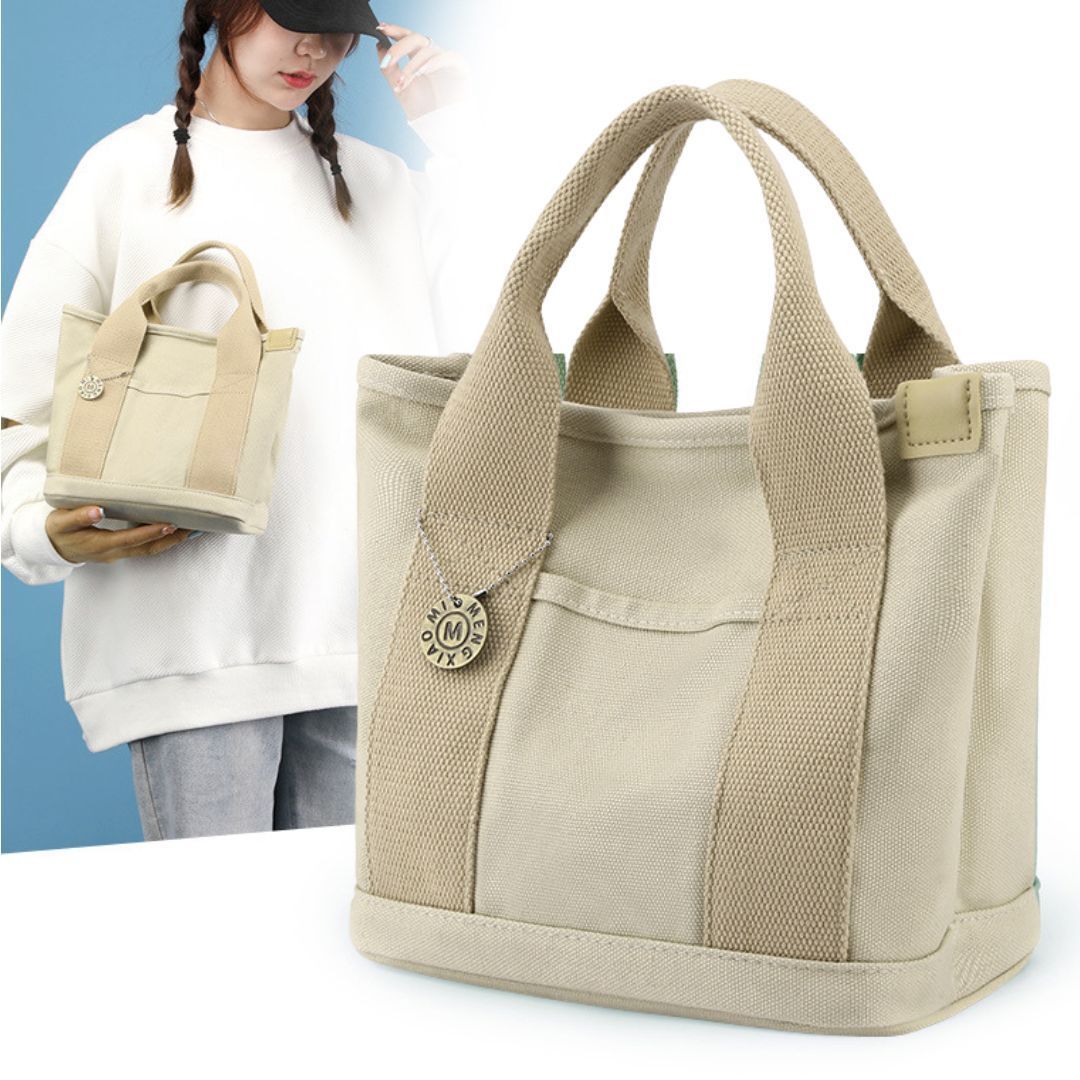 新品】ミニトートバッグM ランチバッグ 自立＜ベージュ＞キャンバス  