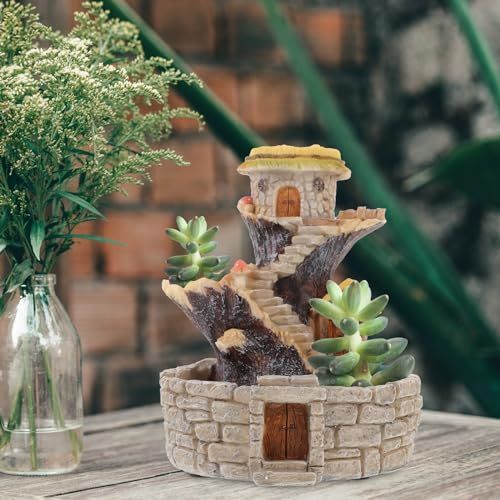 NUOLUX 植木鉢 ガーデンポット 多肉植物 鉢 可愛い 置物 装飾 サボテン プランター 盆栽 おしゃれ ガーデニング 樹脂製 キャッスル 置物 観葉植物 飾り プレゼント