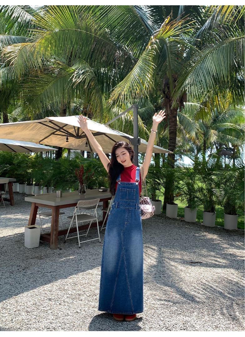 デニムオーバーオールワンピ 春のリゾート女子会用ドレス