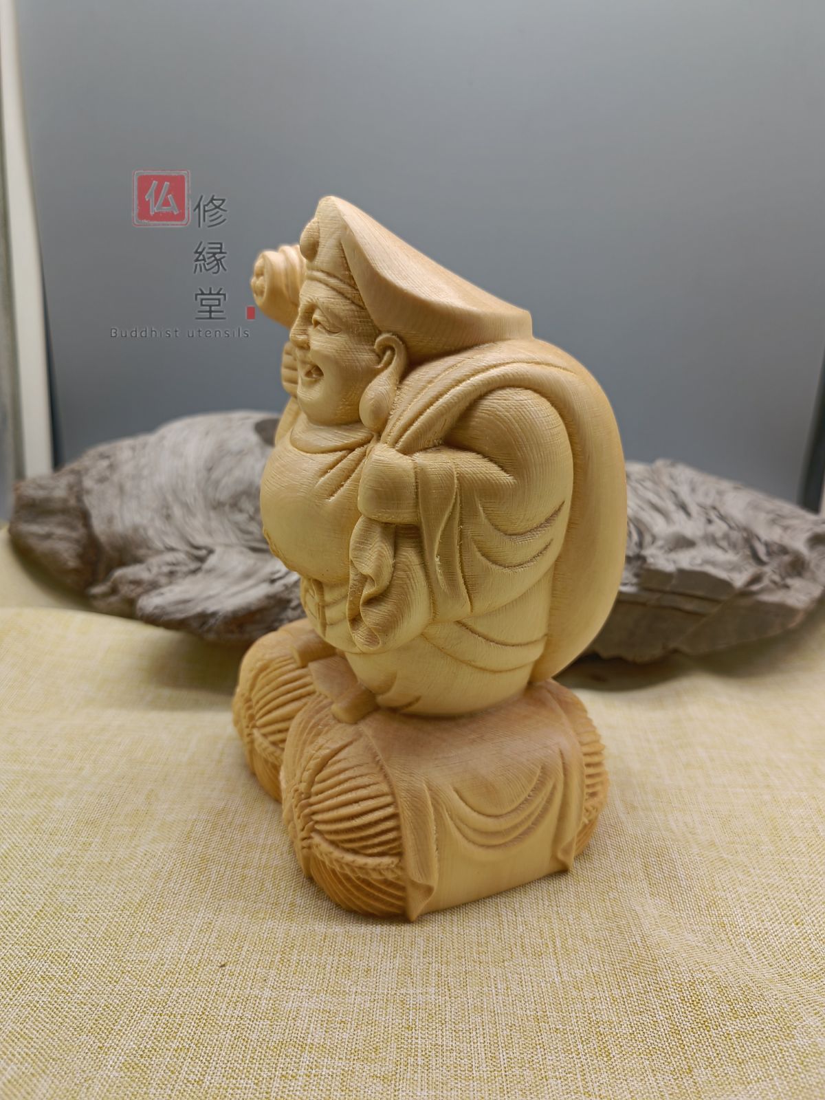 修縁堂】木彫り 仏像 福神大黒天立像 財神 彫刻 一刀彫 天然木檜