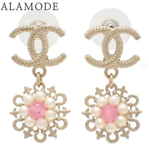 CHANEL シャネル ココマーク スイング フラワー ピアス メタル ＧＰ フェイクパール ピアス アクセサリー ジュエリー 花 シャンパンゴールド 金 ホワイト白 ピンク レディース 40802147633 アラモード
