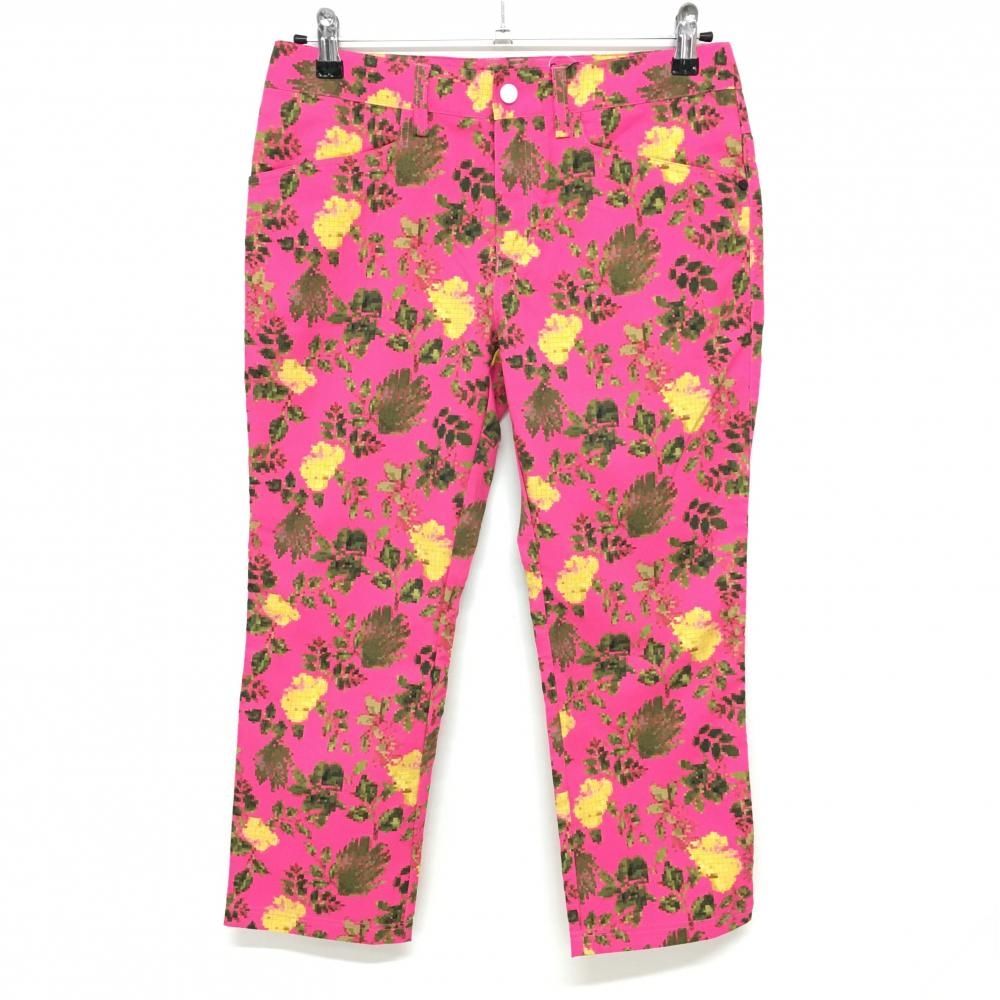 【新品】アディダス 半端丈パンツ ピンク×グリーン 総柄 花 吸汗速乾 ストレッチ UPF50 レディース L/G ゴルフウェア adidas