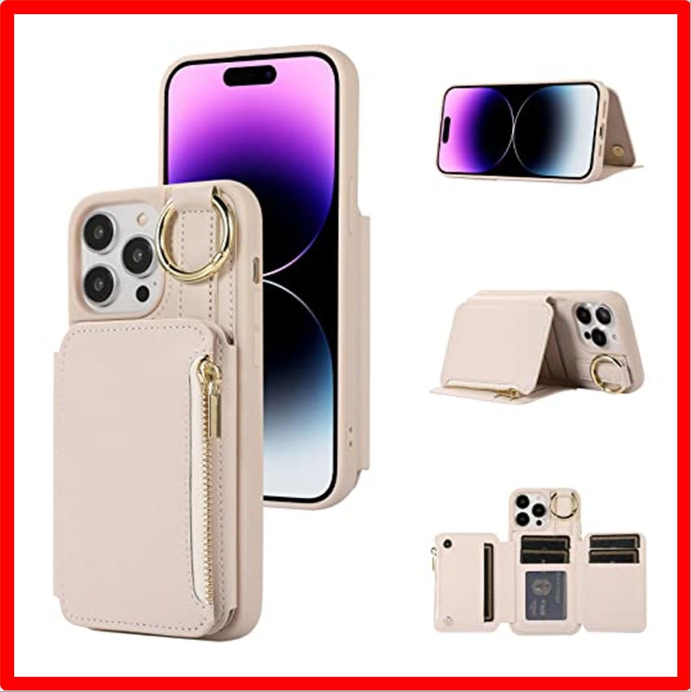 【匿名配送】 iPhone 14_ベージュ+ストラップ付き J.DL iPhone 14 ケース ストラップケース ショルダー 手帳型 カードケース iPhon