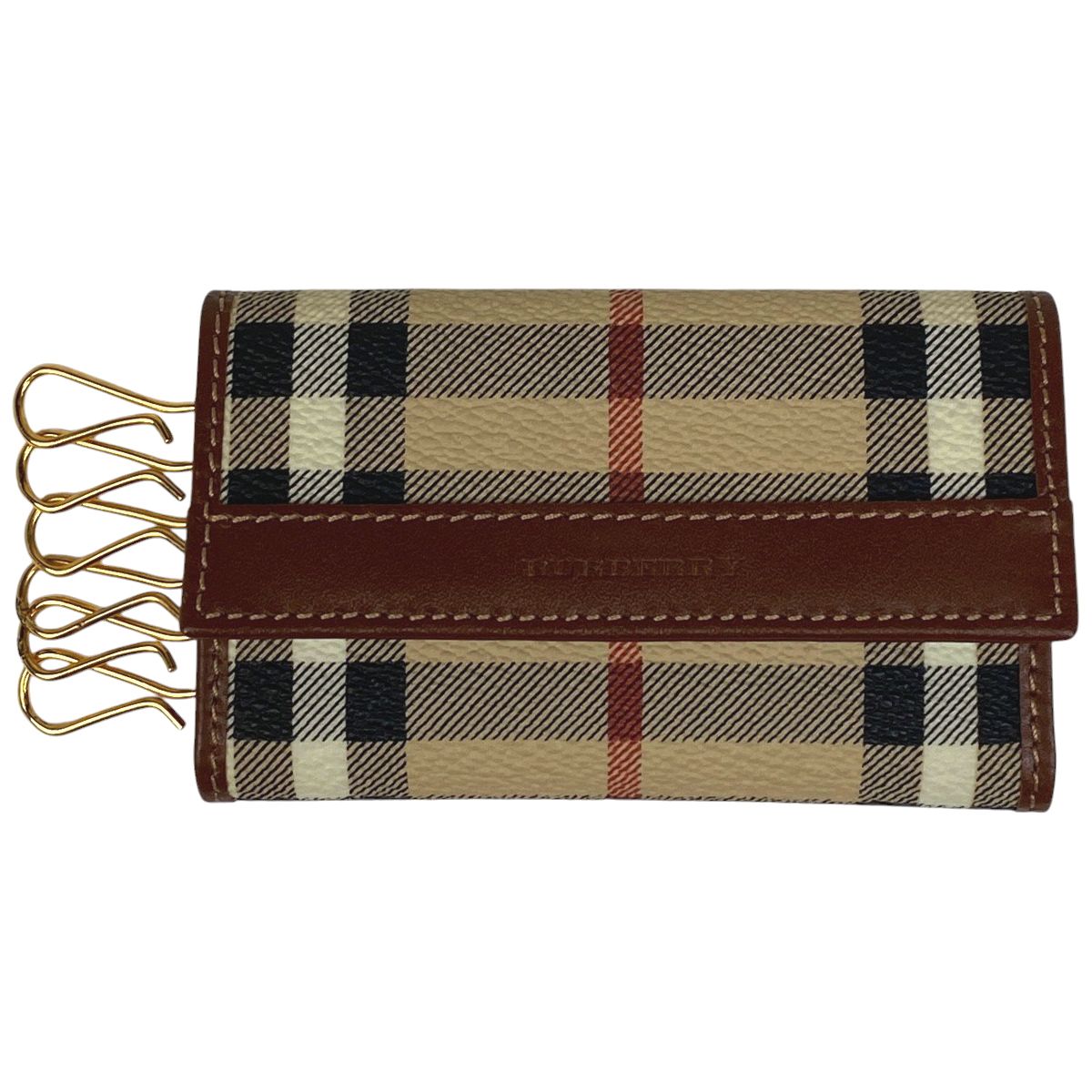 極美品BURBERRYバーバリー 6連キーケース キーホルダー 濃茶 チェック