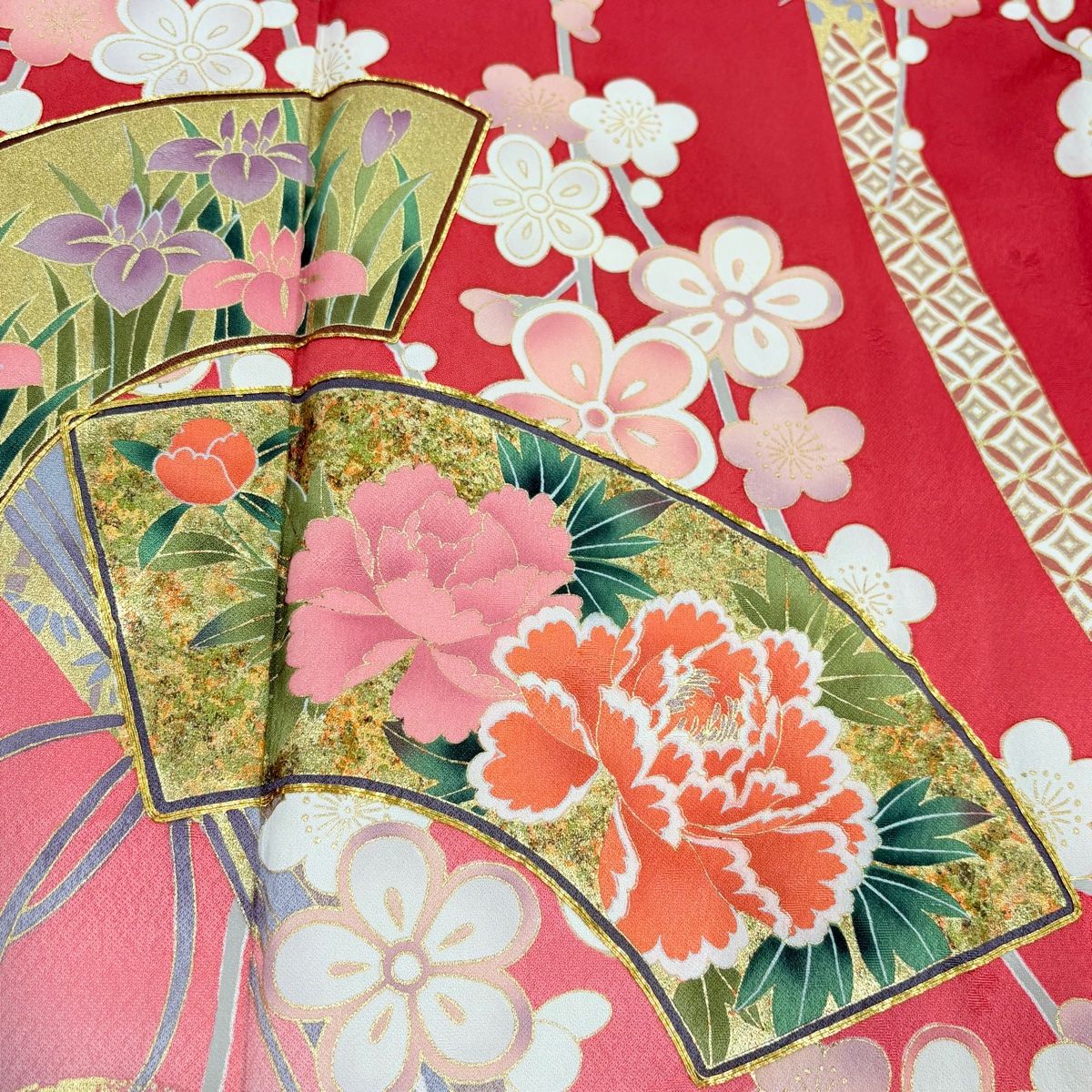 振袖 身丈159cm 裄丈65cm M 袷 桜 梅 金銀彩 赤茶 正絹 美