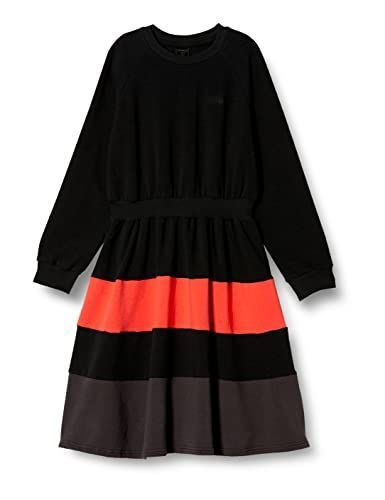 ブラック_130 [ローラ] 子供服 女の子 ワンピース 3段カラー ビビットカラー 蛍光色 スウェット ボーダー 長袖ワンピース