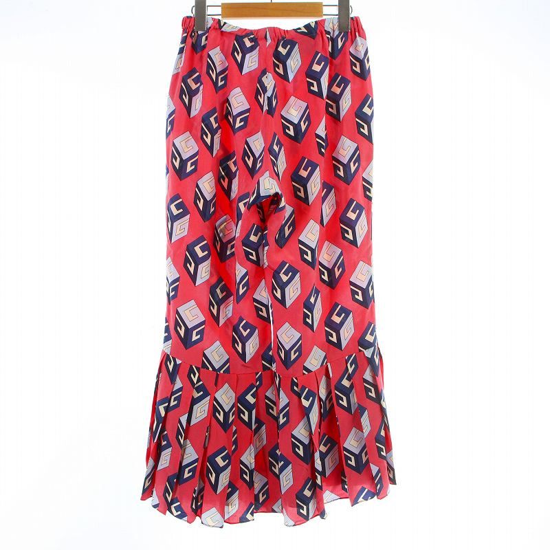 グッチ GUCCI フ パンツ ワイドパンツ キューブ 総柄 裾プリーツ シルク 42 M ピンク 2016 464971 |KU