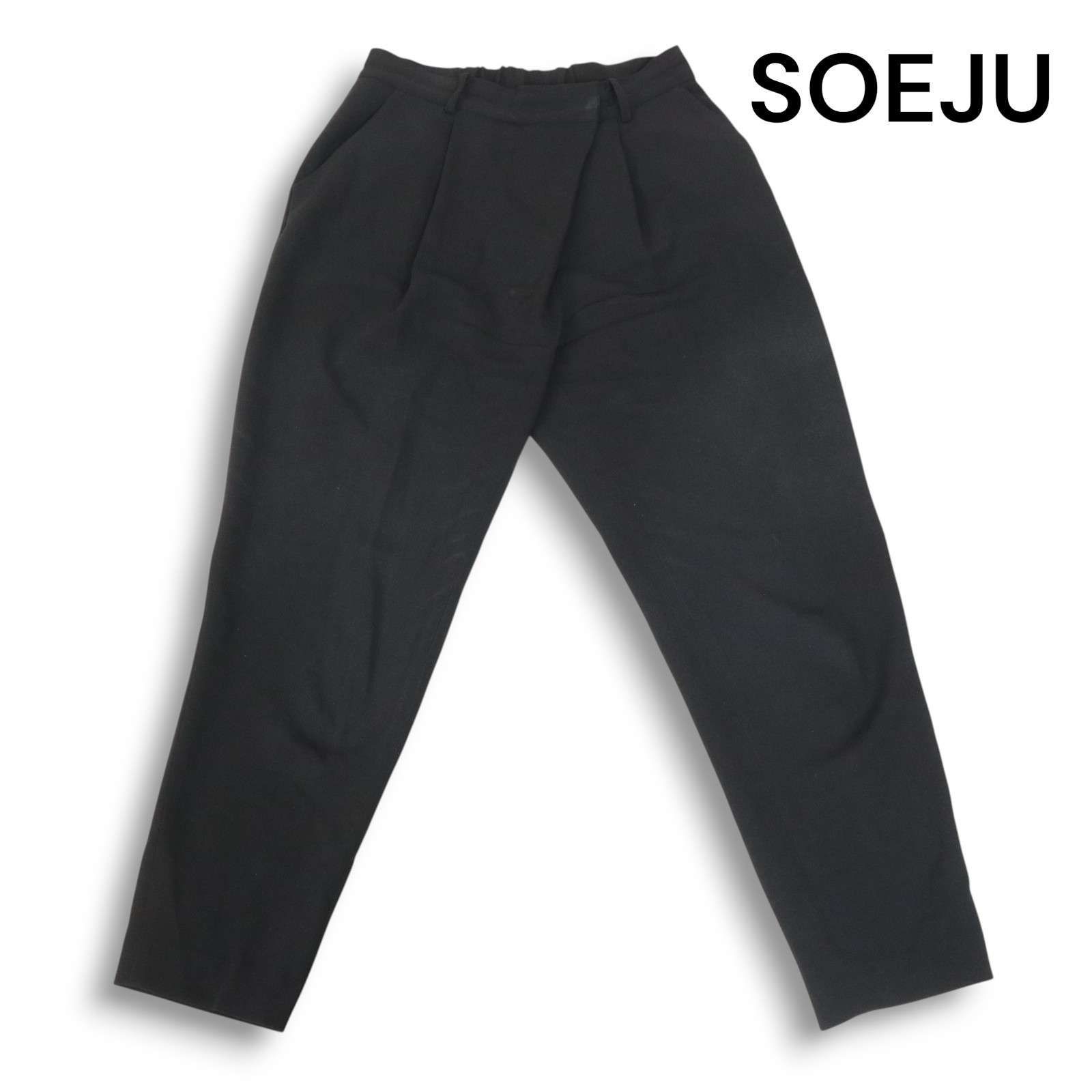 SOEJU ソージュ 通年 ストレッチ♪ テーパード タック パンツ Sz.M　レディース 黒