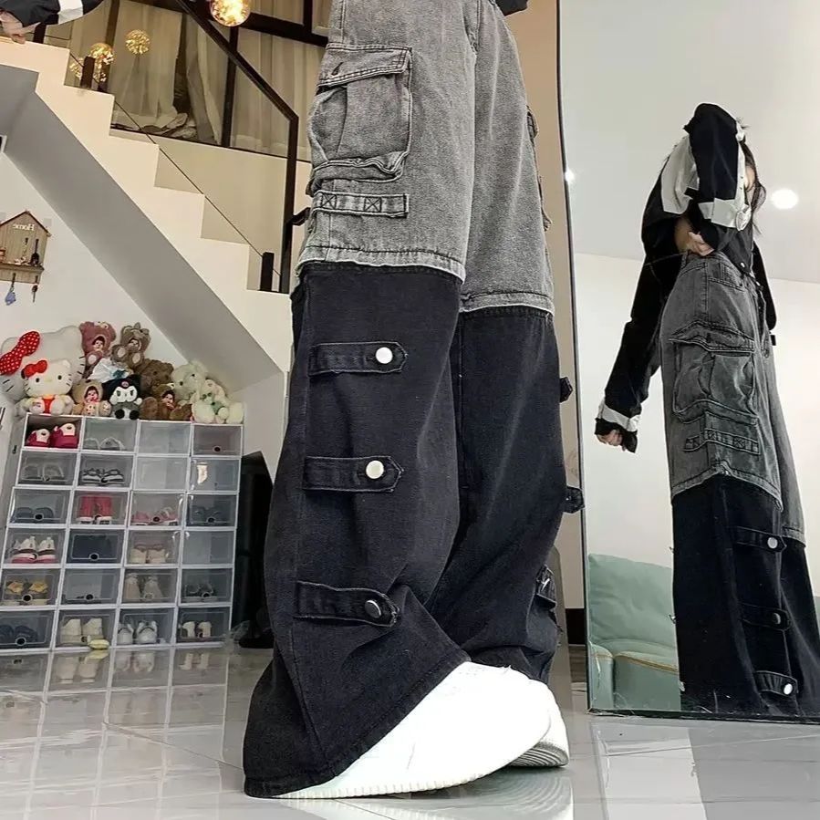 切り替え カーゴパンツ ワイドパンツ デニム バイカラー