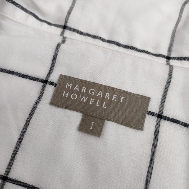 MARGARET HOWELL WINDOWPANE CHECK COTTON LINEN 578-2152012 半袖シャツ ホワイト グレー マーガレットハウエル 5-0706S 246670 中古・古着通販】MARGARET HOWELL (マーガレットハウエル