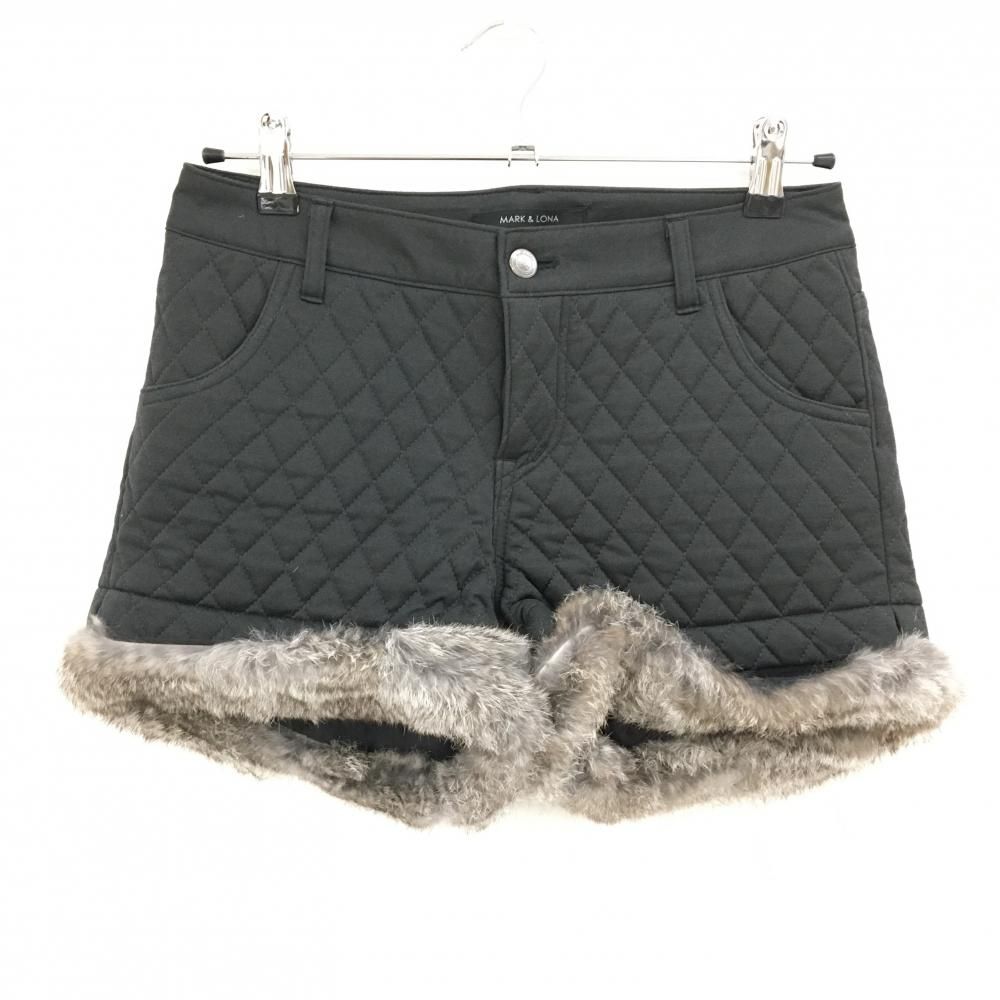 超 マークアンドロナ 中綿ショートパンツ ダークグレー ラビットファー着脱可 キルティング レディース M ゴルフウェア MARK＆LONA