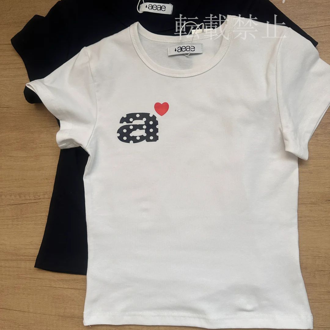 新品未使用 韓国 aeae 人気 ハートロゴドット Tシャツ ネイビー